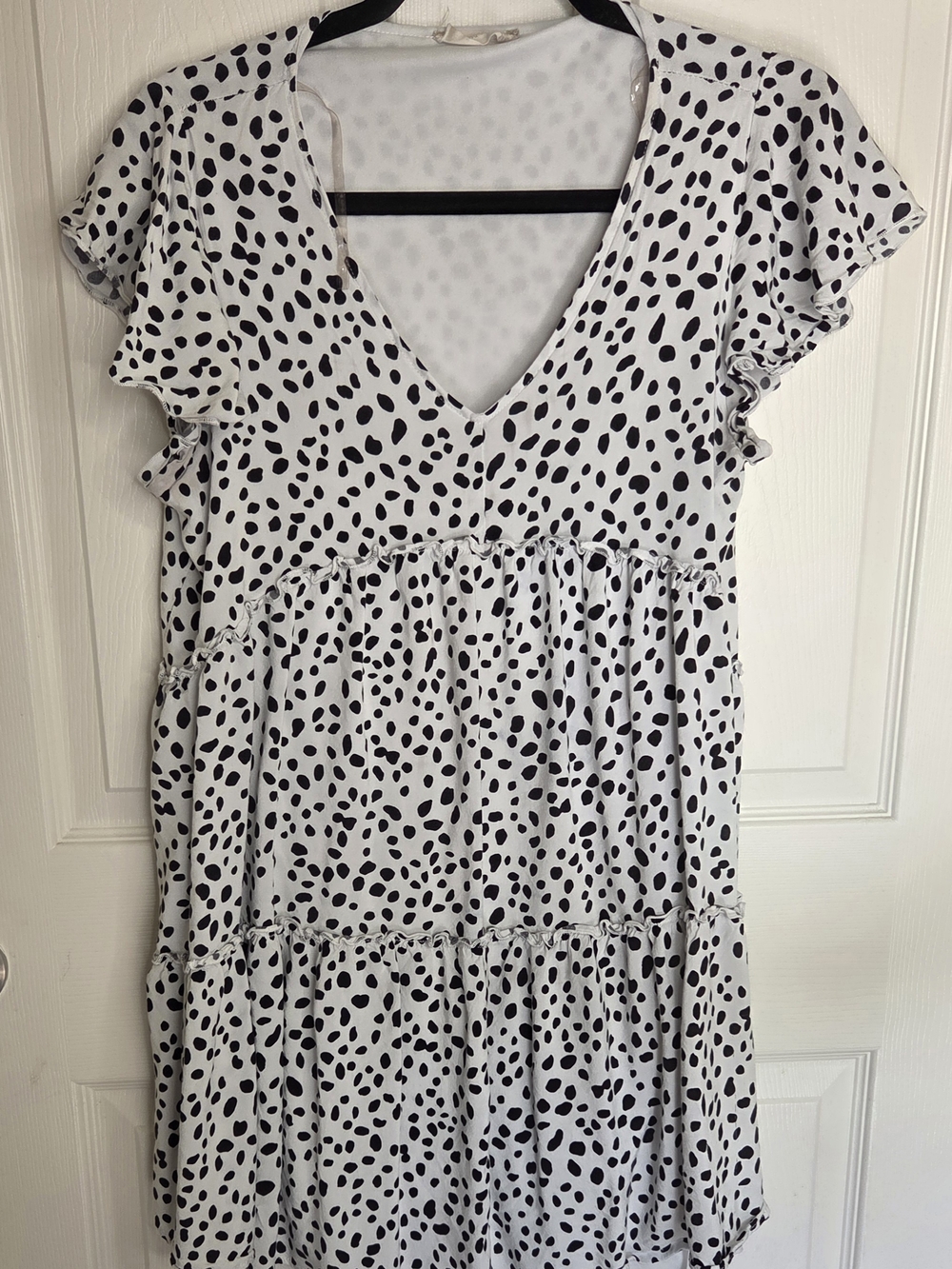 Altar'd State Black Spot V-Neck Tiered Mini Dress